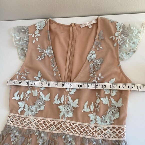 WAYF Oakfield Sky Blue, Gray, & Tan Embroidered Lace Maxi Dress Size Medium - Picture 14 of 16